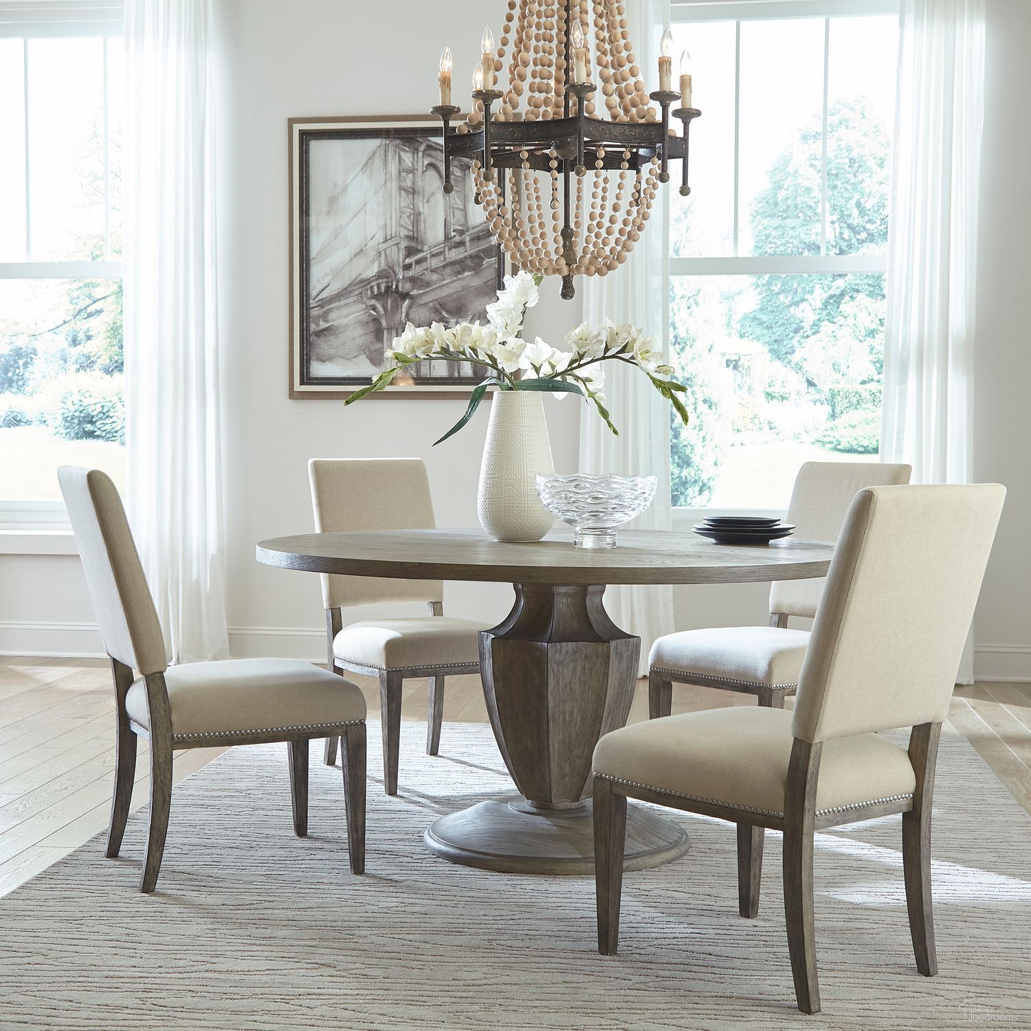The appearance of Westfield Round Pedestal Dining Set In Havana Brown designed by Liberty in the traditional interior design. This brown piece of furniture was selected by 1StopBedrooms from Westfield Collection to add a touch of cosiness and style into your home. Sku: 944-P6060;944-T6060;944-C6501S. Table Top Shape: Round. Material: Rubberwood. Size: 60".