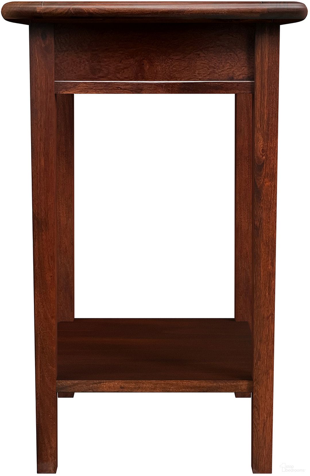 The appearance of Westlake Chairside Table With Shelf In Cherry Brown designed by A-America in the transitional interior design. This cherry brown piece of furniture was selected by 1StopBedrooms from Westlake Collection to add a touch of cosiness and style into your home. Sku: WSLCB7020. Material: Wood.