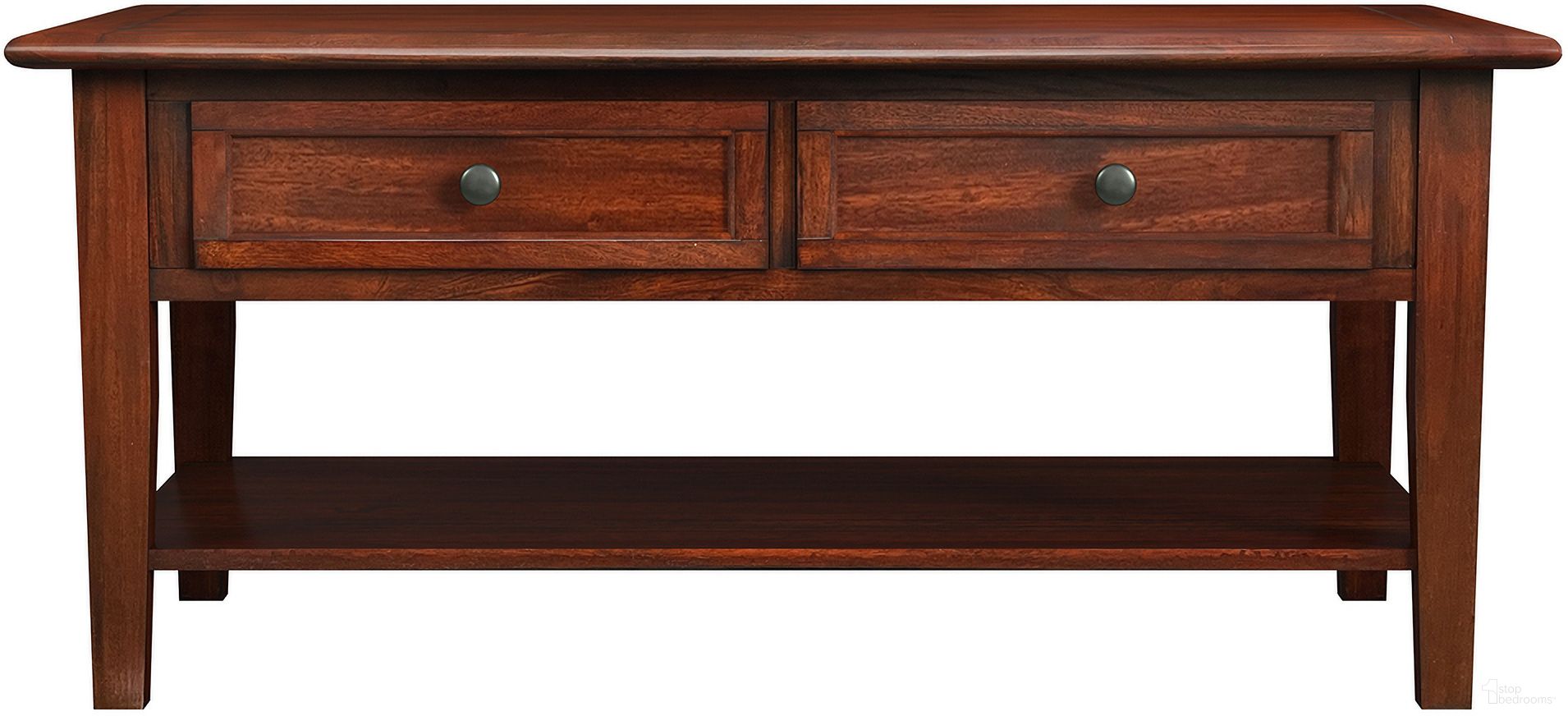 The appearance of Westlake Cherry Brown Cocktail Table designed by A-America in the transitional interior design. This brown piece of furniture was selected by 1StopBedrooms from Westlake Collection to add a touch of cosiness and style into your home. Sku: WSLCB7110. Material: Wood.