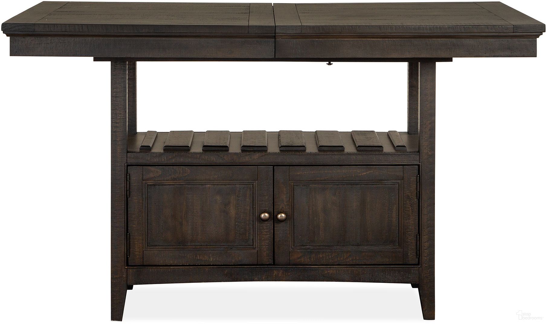 The appearance of Westley Falls Counter Table In Graphite designed by Magnussen in the modern / contemporary interior design. This graphite piece of furniture was selected by 1StopBedrooms from Westley Falls Collection to add a touch of cosiness and style into your home. Sku: D4399-42B;D4399-42T. Table Base Style: Trestle. Table Top Shape: Rectangular. Material: Pine Veneer.