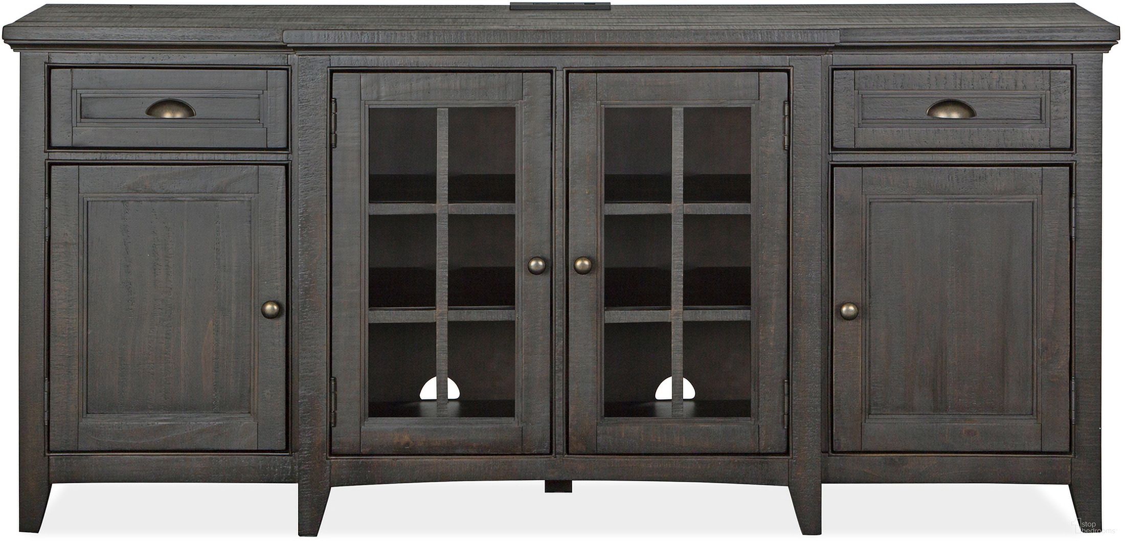 The appearance of Westley Falls 70 Inch Console In Graphite designed by Magnussen in the modern / contemporary interior design. This graphite piece of furniture was selected by 1StopBedrooms from Westley Falls Collection to add a touch of cosiness and style into your home. Sku: E4399-05. Material: Pine Veneer.