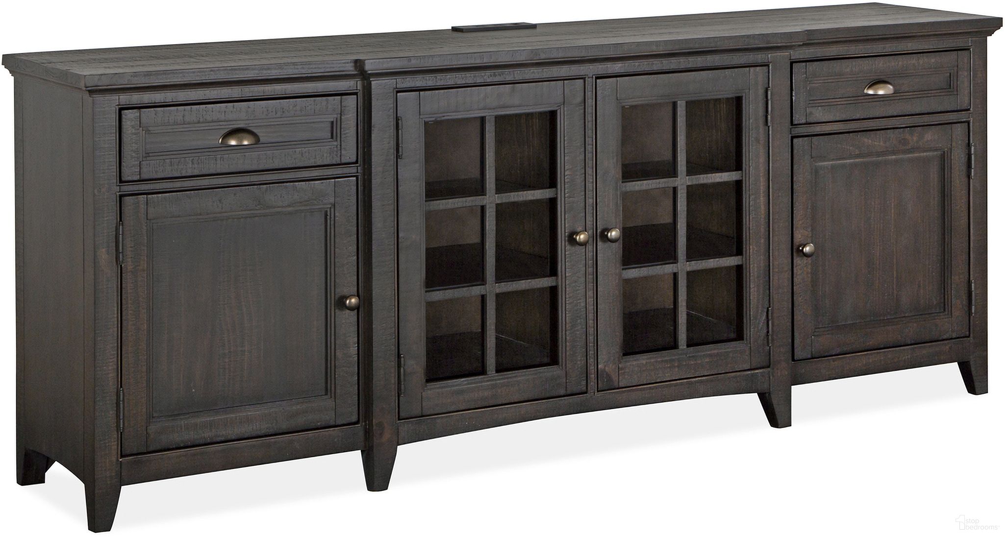 The appearance of Westley Falls 80 Inch Console In Graphite designed by Magnussen in the modern / contemporary interior design. This graphite piece of furniture was selected by 1StopBedrooms from Westley Falls Collection to add a touch of cosiness and style into your home. Sku: E4399-08. Material: Pine Veneer.
