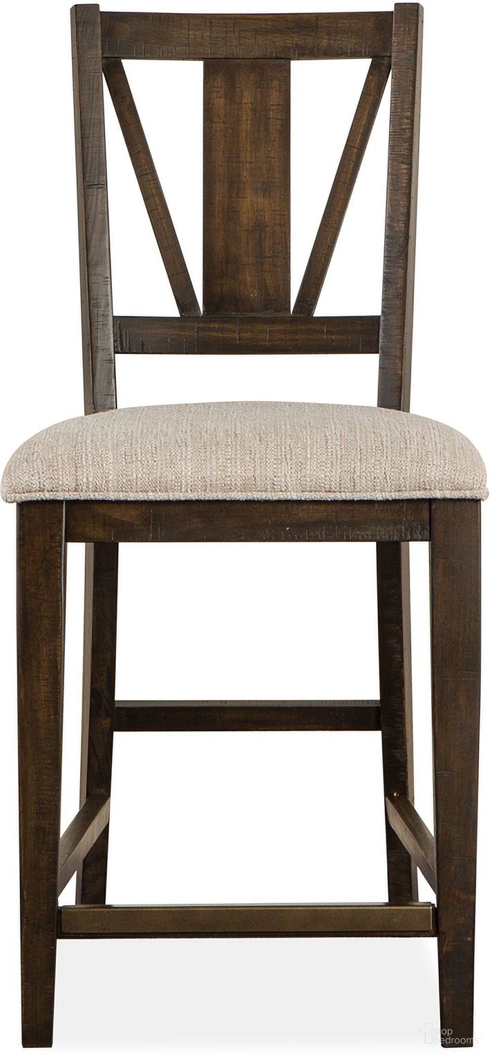 The appearance of Westley Falls Counter Chair with Upholstered Seat Set of 2 In Graphite designed by Magnussen in the modern / contemporary interior design. This graphite piece of furniture was selected by 1StopBedrooms from Westley Falls Collection to add a touch of cosiness and style into your home. Sku: D4399-82. Material: Pine Veneer.