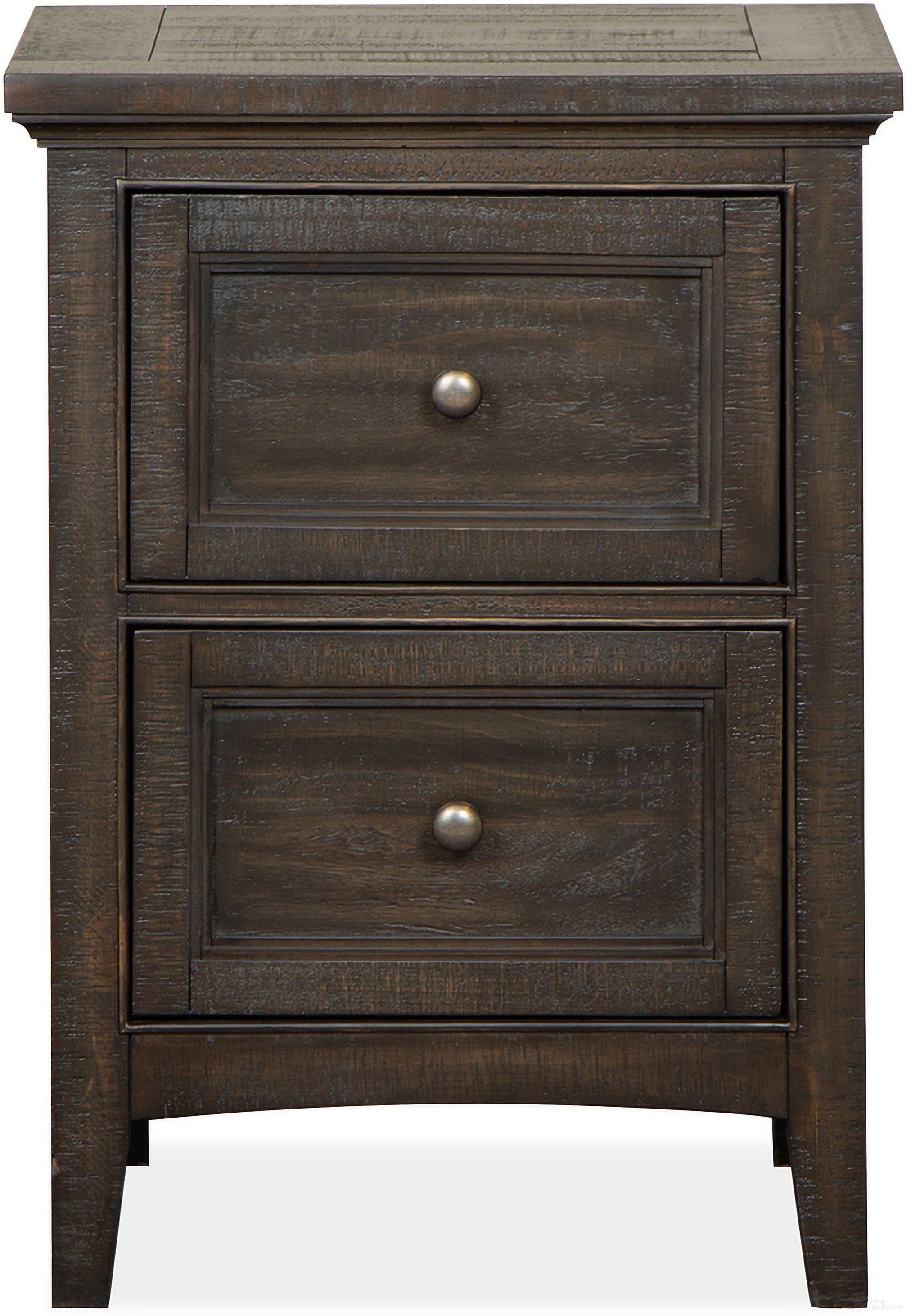 The appearance of Westley Falls Small Drawer Nightstand In Graphite designed by Magnussen in the industrial interior design. This graphite piece of furniture was selected by 1StopBedrooms from Westley Falls Collection to add a touch of cosiness and style into your home. Sku: B4399-06. Material: Pine Veneer.
