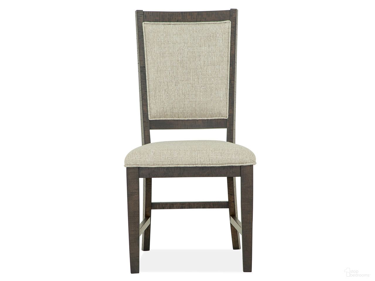 The appearance of Westley Falls Step Upholstered Side Chair Set of 2 In Graphite designed by Magnussen in the transitional interior design. This graphite piece of furniture  was selected by 1StopBedrooms from Westley Falls Collection to add a touch of cosiness and style into your home. Sku: D4399-65. Material: Pine Veneer. Chair Type: Side Chair.