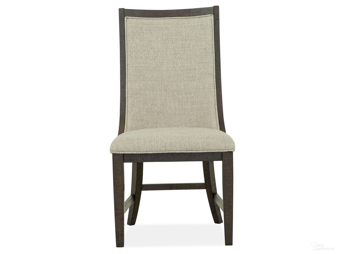 The appearance of Westley Falls Upholstered Host Chair Set of 2 In Graphite designed by Magnussen in the transitional interior design. This graphite piece of furniture  was selected by 1StopBedrooms from Westley Falls Collection to add a touch of cosiness and style into your home. Sku: D4399-66. Material: Pine Veneer. Chair Type: Side Chair.