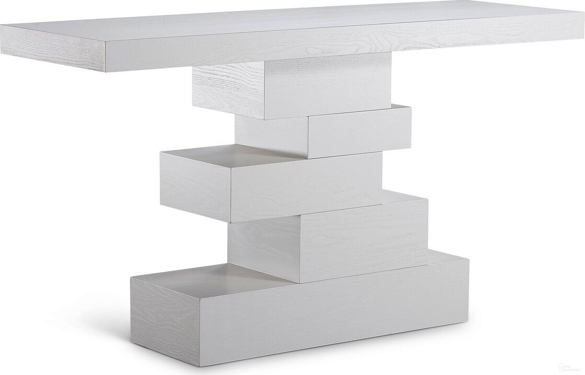 The appearance of Westmount Off-White Console Table In Off White designed by Meridian in the modern / contemporary interior design. This off white piece of furniture  was selected by 1StopBedrooms from Westmount Collection to add a touch of cosiness and style into your home. Sku: 499White-S Box 1/2 (Top);499White-S Box 2/2 (Base). Material: MDF.