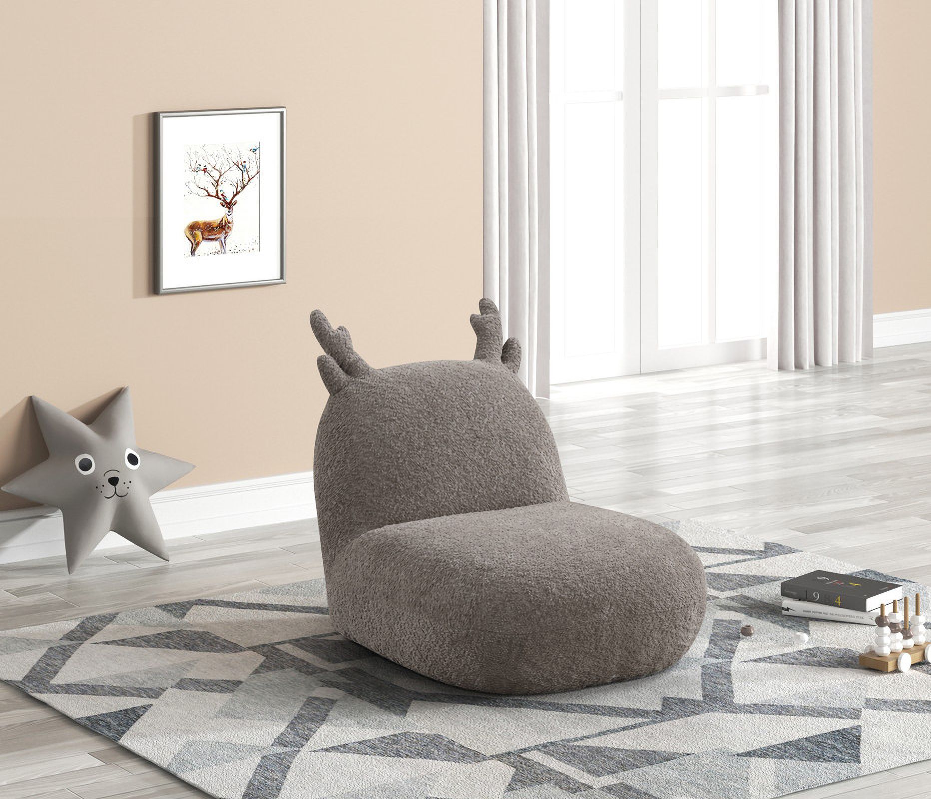The appearance of Weston 21.5 Inch Chenille Deer Shaped Kids Chair In Brown designed by Lilola Home in the modern / contemporary interior design. This brown piece of furniture  was selected by 1StopBedrooms from Weston Collection to add a touch of cosiness and style into your home. Sku: 88834. Material: Wood.