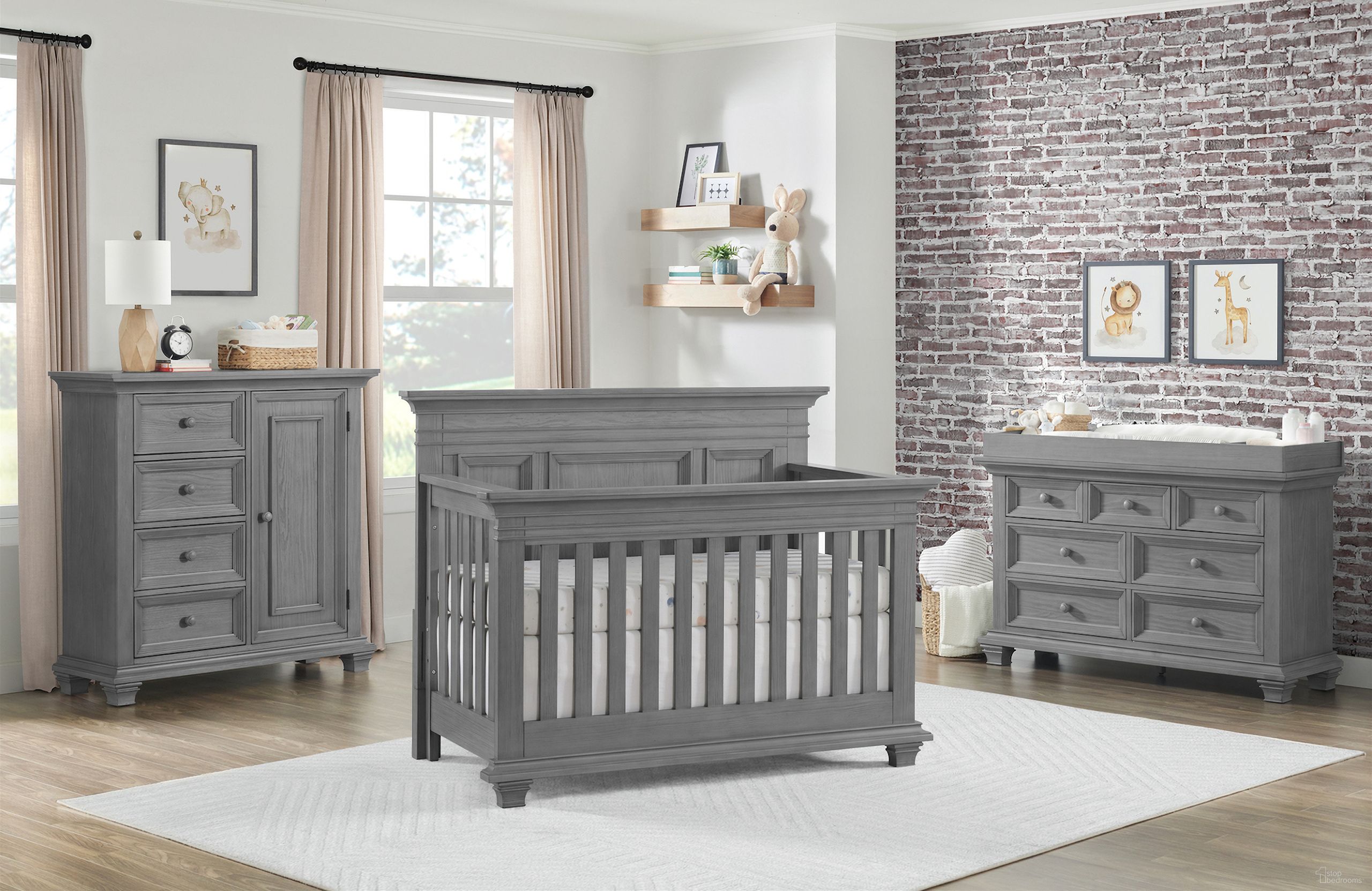 The appearance of Weston Convertible Kids Bedroom Set In Dusk Gray designed by Oxford Baby in the transitional interior design. This dusk gray piece of furniture was selected by 1StopBedrooms from Weston Collection to add a touch of cosiness and style into your home. Sku: 12111530;12122530. Material: Wood.