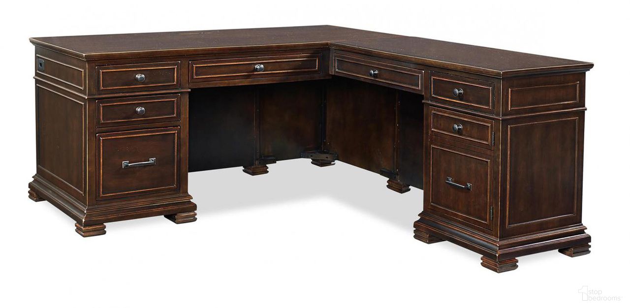 The appearance of Weston L-Shaped Desk designed by Aspenhome in the traditional interior design. This brown piece of furniture was selected by 1StopBedrooms from Weston Collection to add a touch of cosiness and style into your home. Sku: I35-307-1;I35-308.