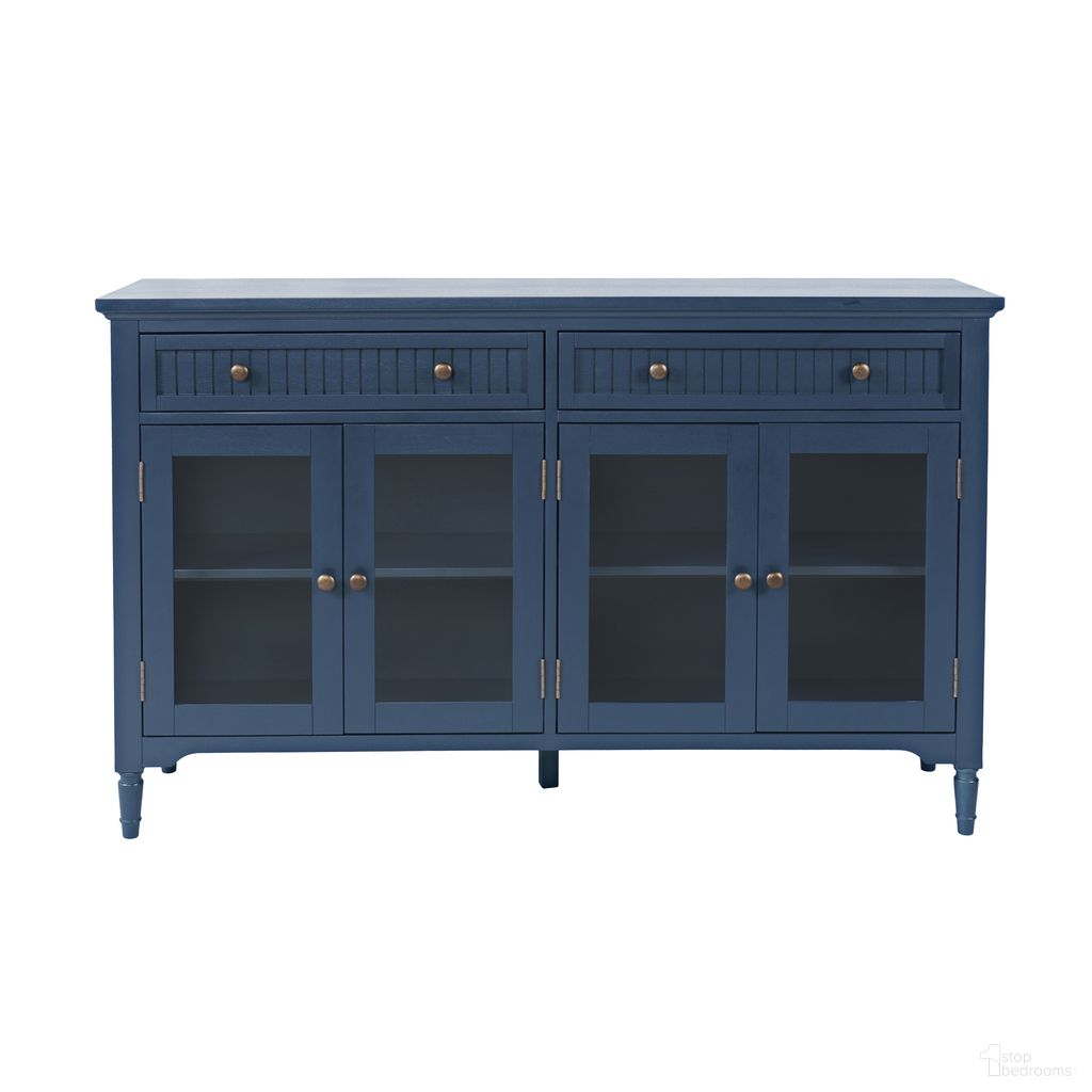 The appearance of Westport 58 Inch Glass Door Sideboard Cabinet Buffet with Adjustable Shelves In Blue designed by Jofran in the country / farmhouse interior design. This blue piece of furniture was selected by 1StopBedrooms from Westport Collection to add a touch of cosiness and style into your home. Sku: 2546-58. Material: MDF.