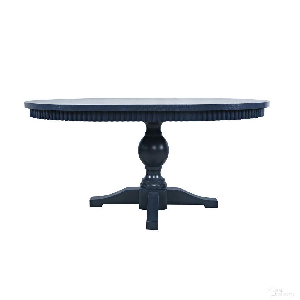 The appearance of Westport 66 Inch Round-to-Oval Pedestal Dining Table In Navy and Blue designed by Jofran in the transitional interior design. This navy and blue piece of furniture was selected by 1StopBedrooms from Westport Collection to add a touch of cosiness and style into your home. Sku: 2546-66B;2546-66T. Table Base Style: Pedestal. Table Top Shape: Oval. Material: Rubberwood. Size: 48" x 66".