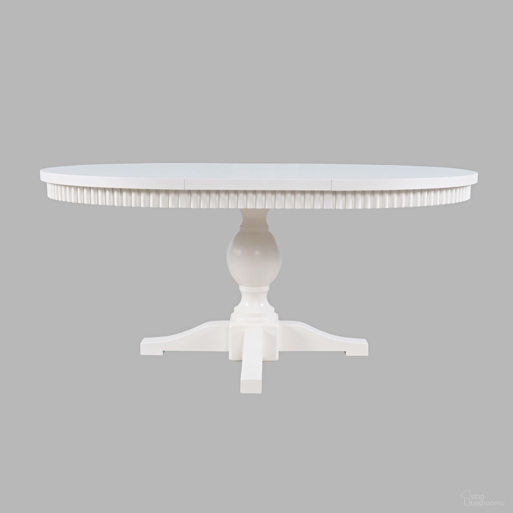 The appearance of Westport 66 Inch Round-to-Oval Pedestal Dining Table In White designed by Jofran in the transitional interior design. This white piece of furniture was selected by 1StopBedrooms from Westport Collection to add a touch of cosiness and style into your home. Sku: 2545-66B;2545-66T. Table Base Style: Pedestal. Table Top Shape: Oval. Material: Rubberwood. Size: 48" x 66".