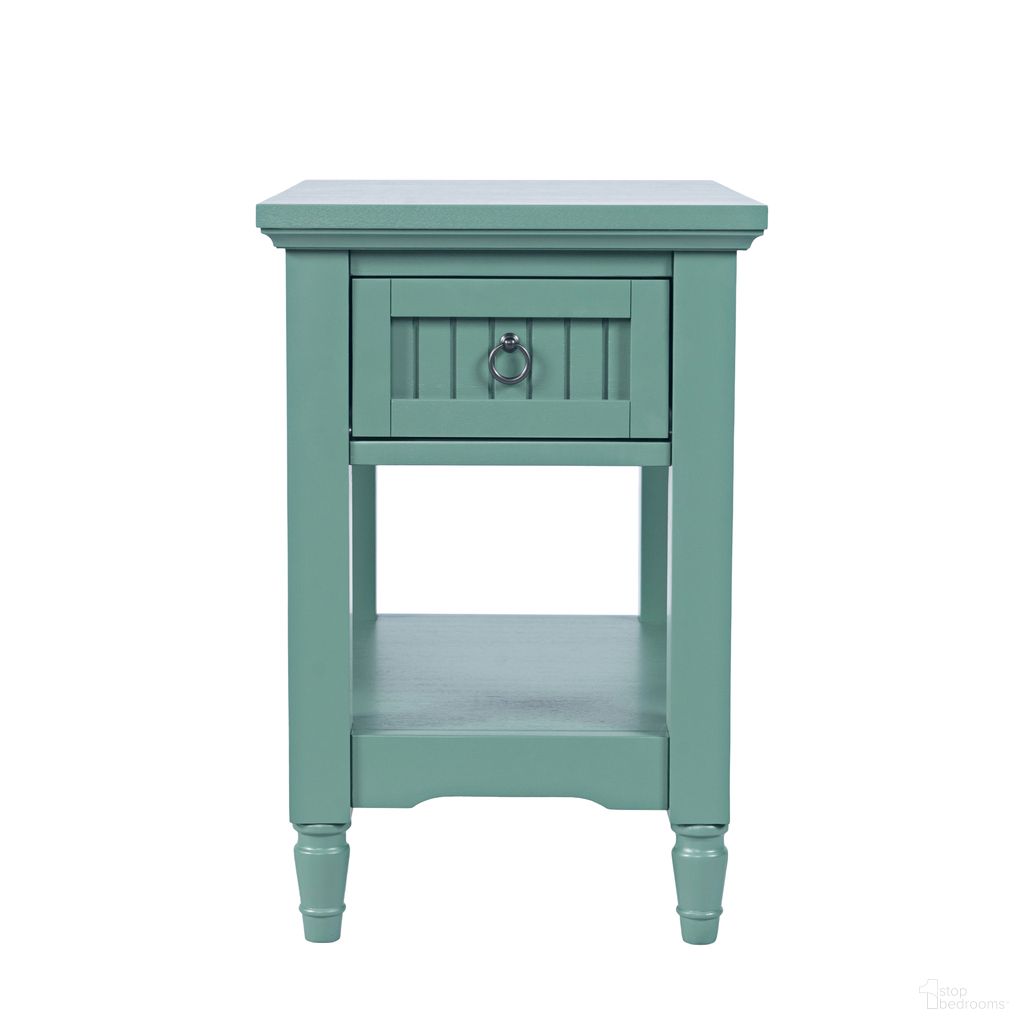The appearance of Westport Chairside End Table with Storage Shelf In Fern Green designed by Jofran in the coastal interior design. This fern green piece of furniture was selected by 1StopBedrooms from Westport Collection to add a touch of cosiness and style into your home. Sku: 2547-7. Material: Acacia.
