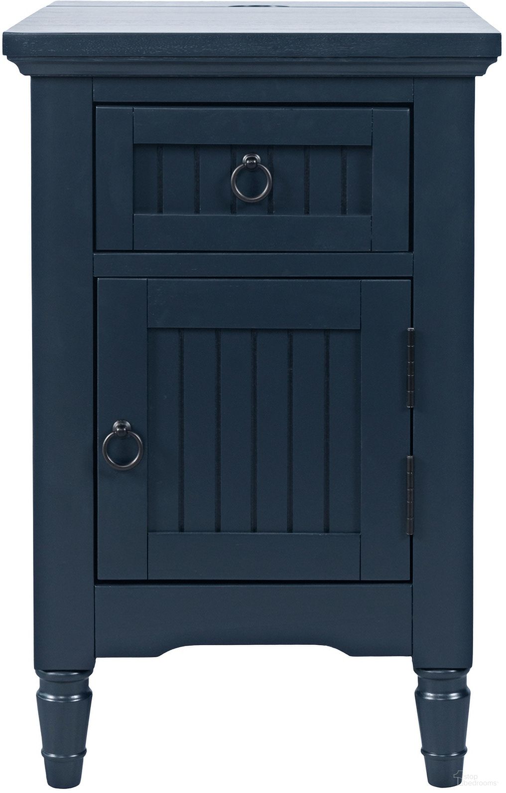 The appearance of Westport USB Charging Storage Cabinet Chairside End Table In Navy and Blue designed by Jofran in the coastal interior design. This navy and blue piece of furniture was selected by 1StopBedrooms from Westport Collection to add a touch of cosiness and style into your home. Sku: 2546-6. Material: Acacia.