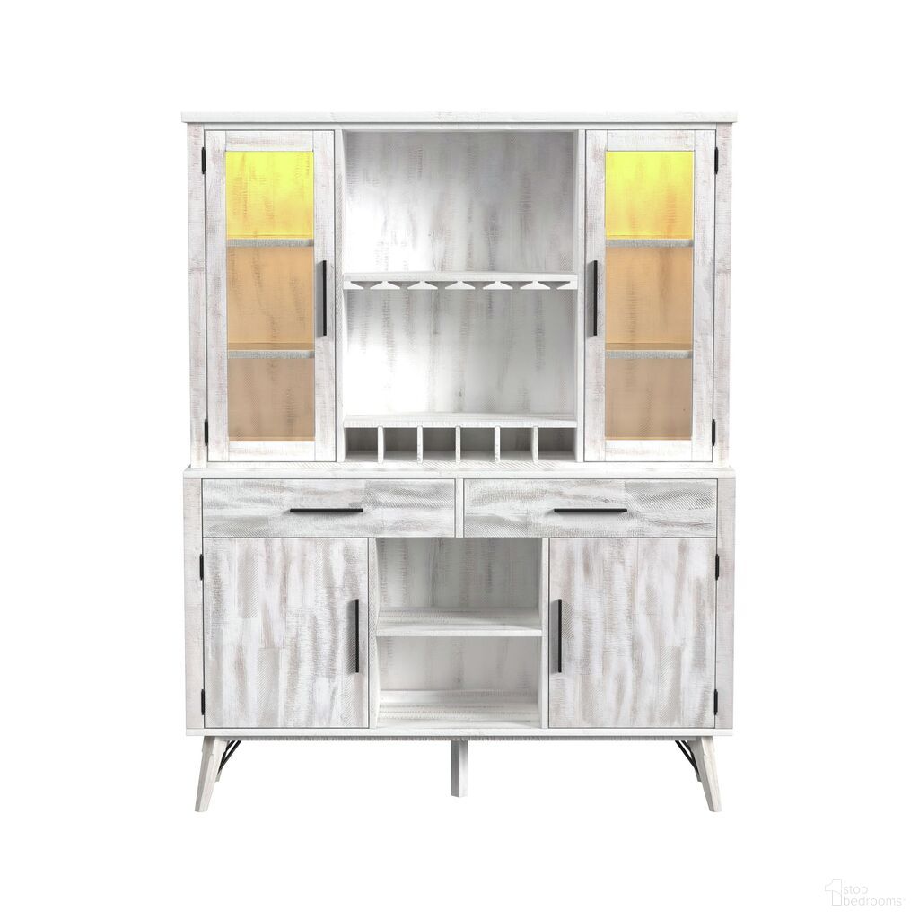 The appearance of Westwood Buffet and Hutch with LED In Rustic White designed by Picket House in the country / farmhouse interior design. This rustic white piece of furniture  was selected by 1StopBedrooms from Westwood Collection to add a touch of cosiness and style into your home. Sku: D-12850-7-BF;D-12850-7-HT. Material: Acacia.