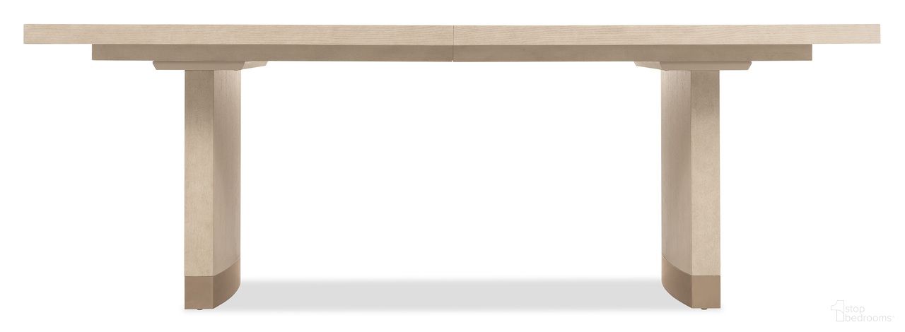 The appearance of Westwood Rectangle Dining Table with Two 20-inch Leaves In Light Wood designed by Hooker in the modern / contemporary interior design. This light wood piece of furniture was selected by 1StopBedrooms from Westwood Collection to add a touch of cosiness and style into your home. Sku: 6133-75200-80. Table Base Style: Double Pedestal. Table Top Shape: Rectangular. Size: 44" x 86". Material: Oak Veneer.