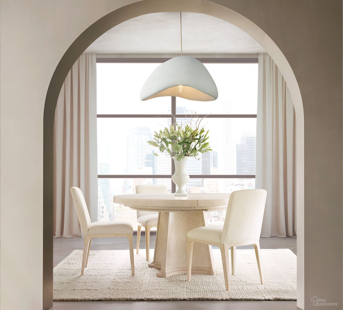 The appearance of Westwood Round Dining Room Set In Light Wood designed by Hooker in the modern / contemporary interior design. This light wood piece of furniture  was selected by 1StopBedrooms from Westwood Collection to add a touch of cosiness and style into your home. Sku: 6133-75221-80;6133-75511-80. Table Top Shape: Round. Size: 54". Material: Oak Veneer.