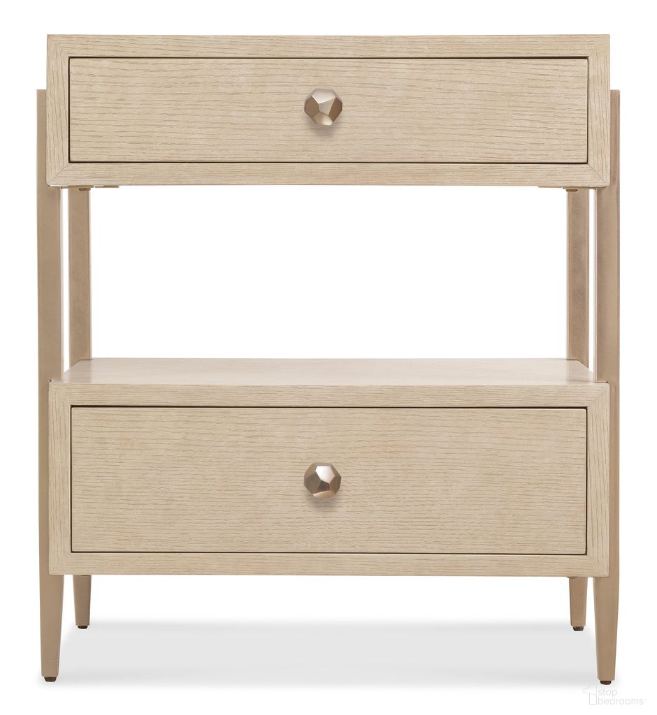 The appearance of Westwood Two-Drawer Nightstand In Light Wood designed by Hooker in the modern / contemporary interior design. This light wood piece of furniture  was selected by 1StopBedrooms from Westwood Collection to add a touch of cosiness and style into your home. Sku: 6133-90116-80. Material: Oak Veneer.