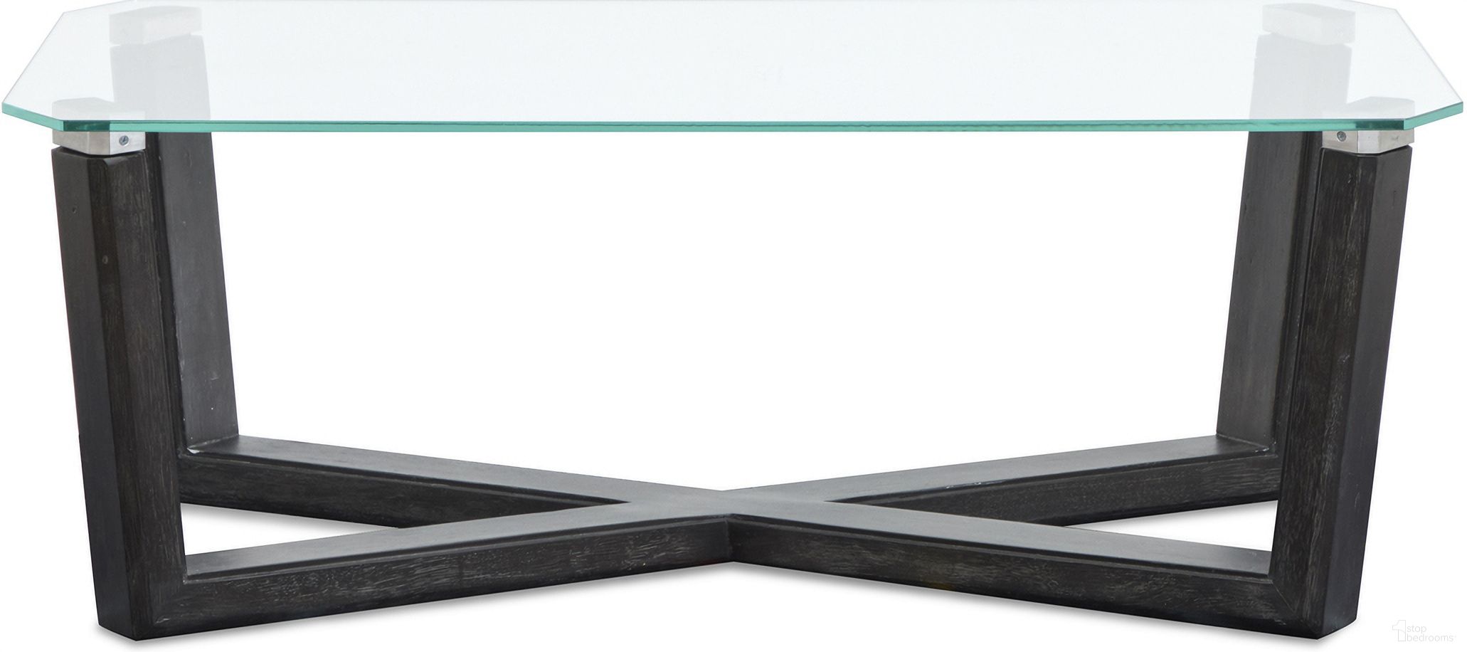 The appearance of Wexler Rectangular Cocktail Table In Black Truffle And Clear Glass designed by Magnussen in the modern / contemporary interior design. This black truffle and clear glass piece of furniture  was selected by 1StopBedrooms from Wexler Collection to add a touch of cosiness and style into your home. Sku: T6345-43. Material: Hardwood.