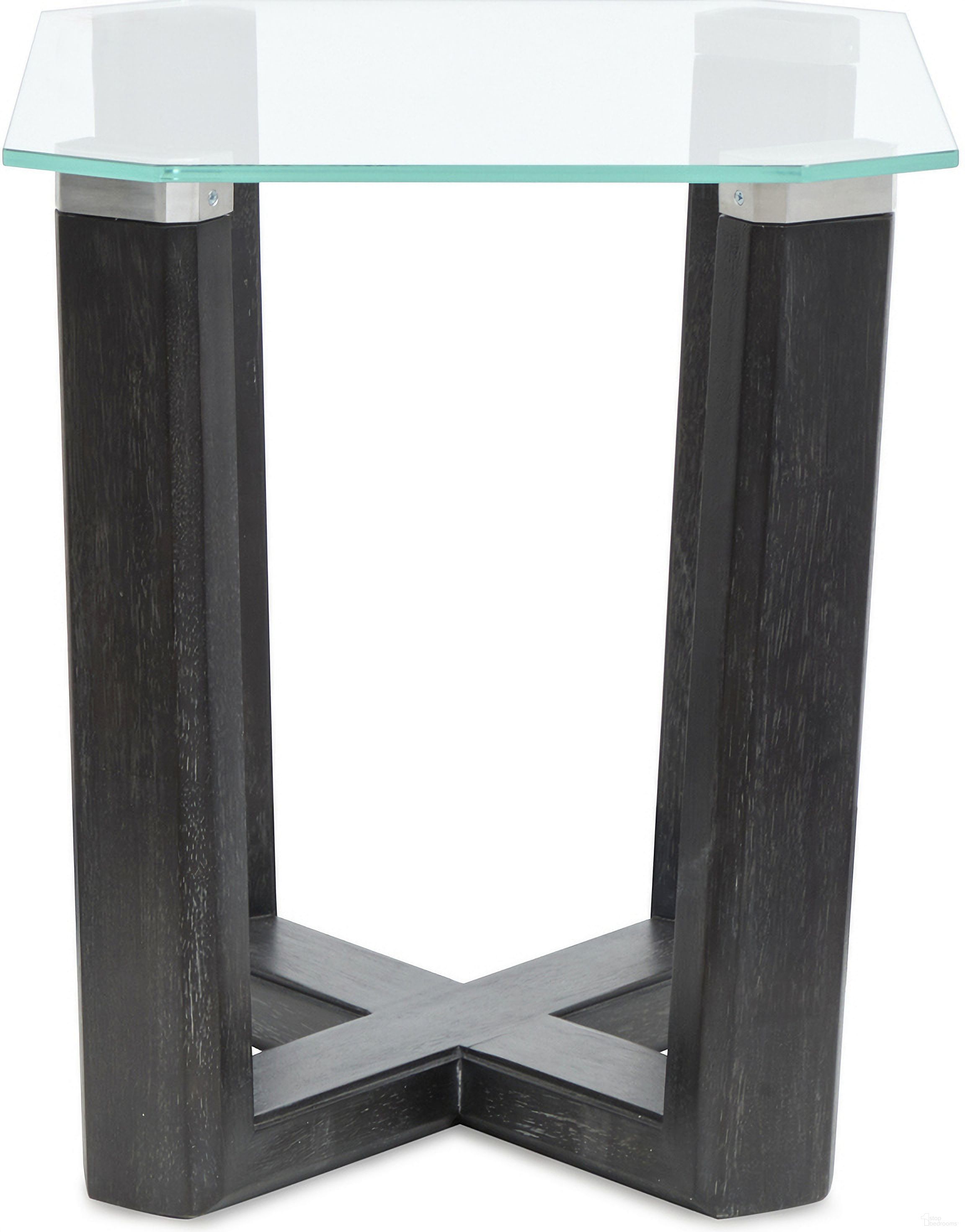 The appearance of Wexler Rectangular End Table In Black Truffle And Clear Glass designed by Magnussen in the modern / contemporary interior design. This black truffle and clear glass piece of furniture  was selected by 1StopBedrooms from Wexler Collection to add a touch of cosiness and style into your home. Sku: T6345-03. Material: Hardwood.
