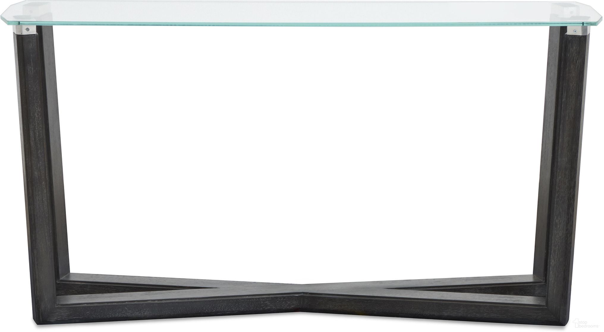 The appearance of Wexler Rectangular Sofa Table In Black Truffle And Clear Glass designed by Magnussen in the modern / contemporary interior design. This black truffle and clear glass piece of furniture  was selected by 1StopBedrooms from Wexler Collection to add a touch of cosiness and style into your home. Sku: T6345-73. Material: Hardwood.