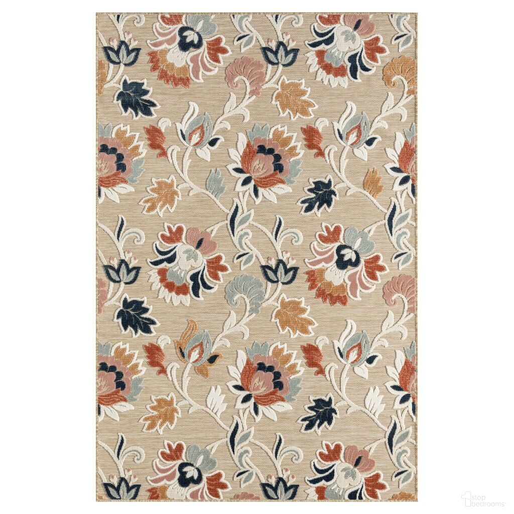 Wexon Floral Power-Loomed Indoor/Outdoor Area Rug In Beige and Blue