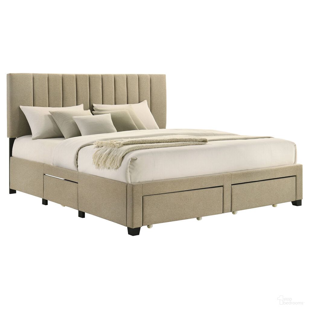 Wheatland 4-Drawer Upholstered Eastern King Storage Bed In Light Brown