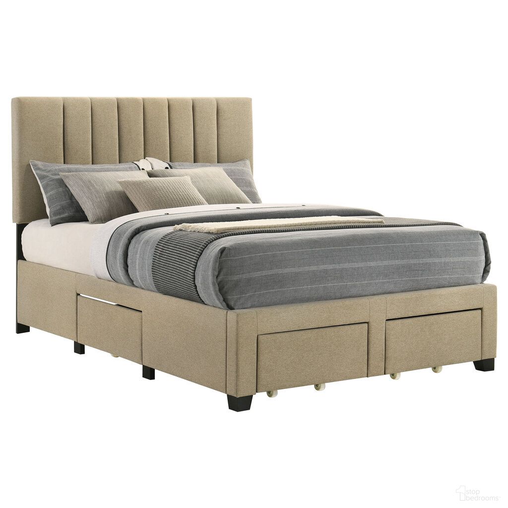 The appearance of Wheatland 4-Drawer Upholstered Full Storage Bed In Light Brown designed by Coaster in the transitional interior design. This light brown piece of furniture was selected by 1StopBedrooms from Wheatland Collection to add a touch of cosiness and style into your home. Sku: 316010FB1;316010FB2. Bed Type: Storage Bed. Bed Size: Full. Material: Paper.