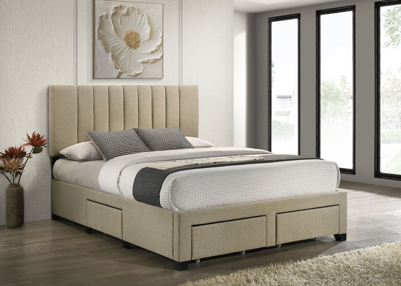 Wheatland 4-Drawer Upholstered Queen Storage Bed In Light Brown