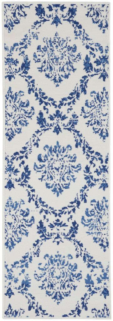 Whimsicle 2' x 8' Farmhouse Indoor Rug In Ivory and Navy