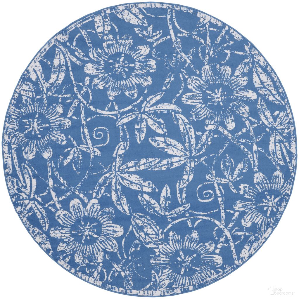 Whimsicle 5' x 5' Round Farmhouse Indoor Rug In Blue