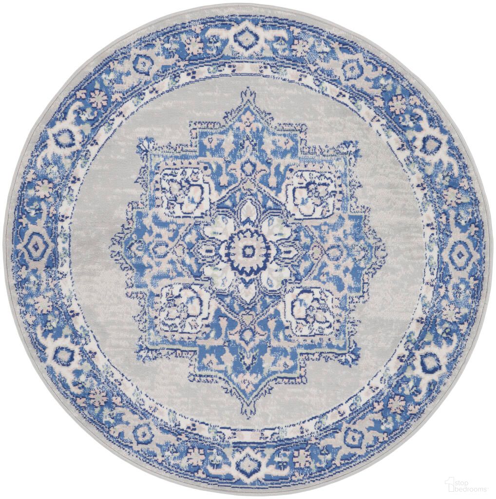 Whimsicle 5' x 5' Round Farmhouse Indoor Rug In Grey and Blue