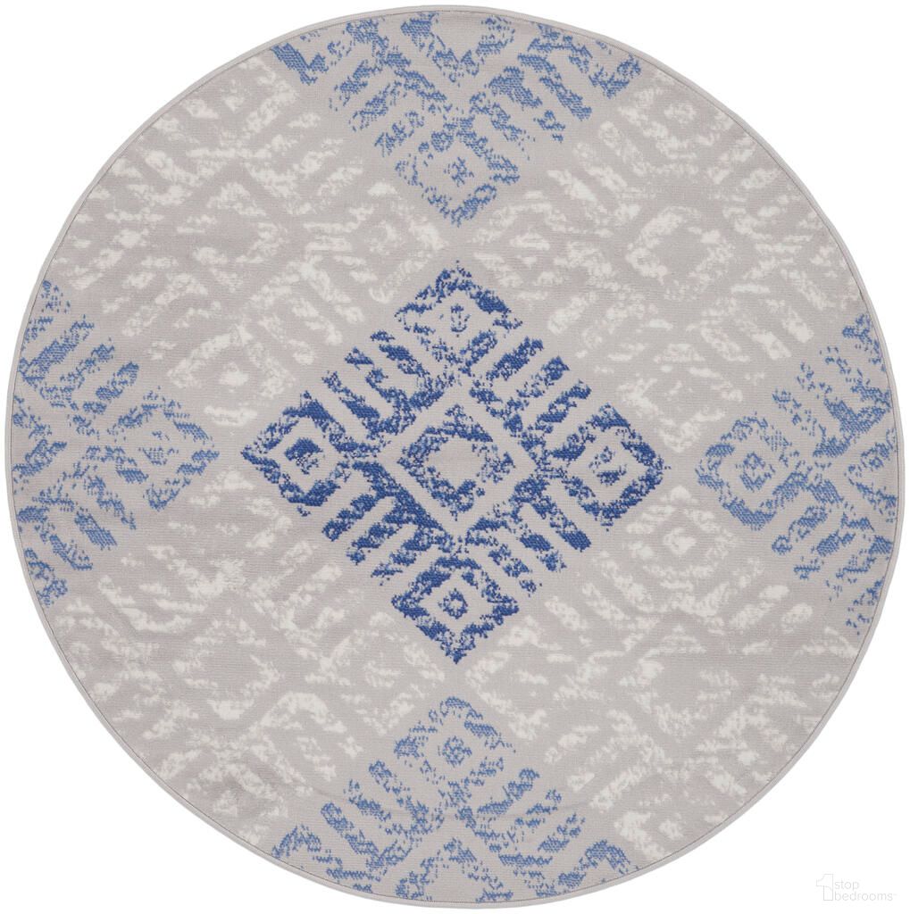 Whimsicle 5' x 5' Round Bohemian Indoor Rug In Grey and Blue