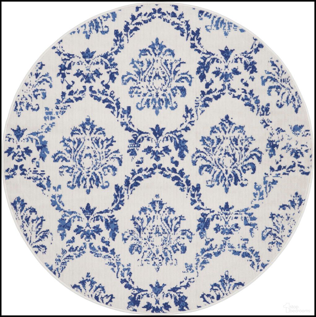 Whimsicle 5' x 5' Round Farmhouse Indoor Rug In Ivory and Navy