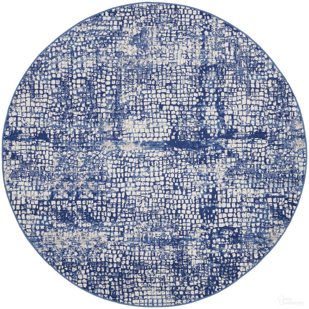 Whimsicle 5' x 5' Round Modern Indoor Rug In Ivory and Navy