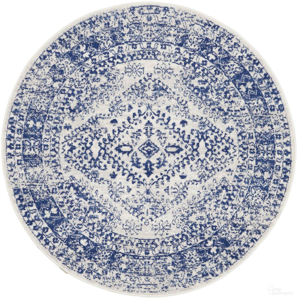 Whimsicle 5' x 5' Round Farmhouse Indoor Rug In Ivory and Navy