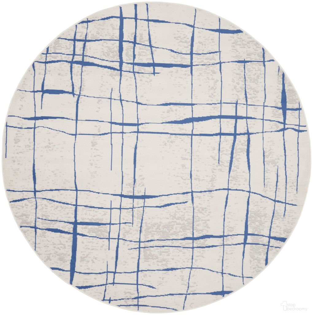 Whimsicle 5' x 5' Round Modern Indoor Rug In Ivory Blue