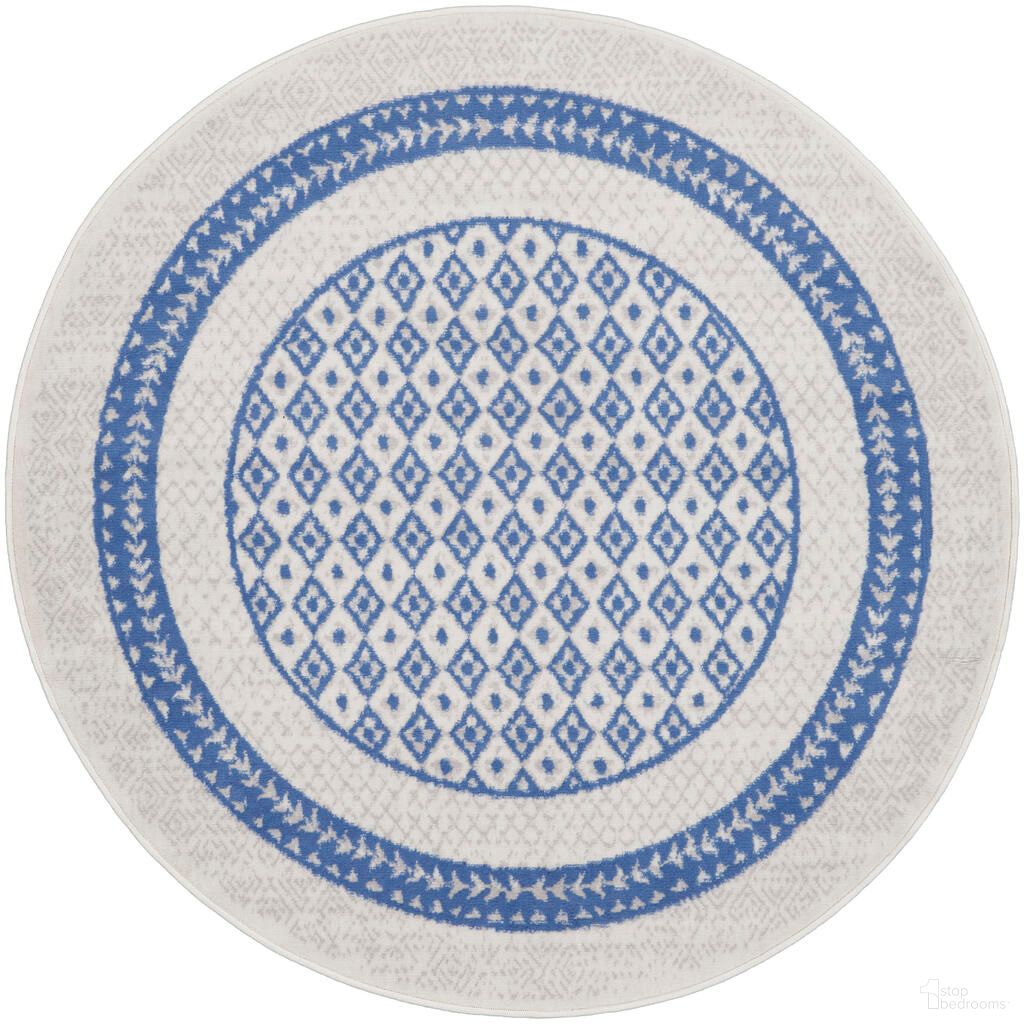 Whimsicle 5' x 5' Round Farmhouse Indoor Rug In Ivory Blue