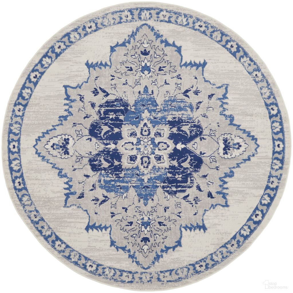 Whimsicle 5' x 5' Round Bohemian Indoor Rug In Ivory Blue