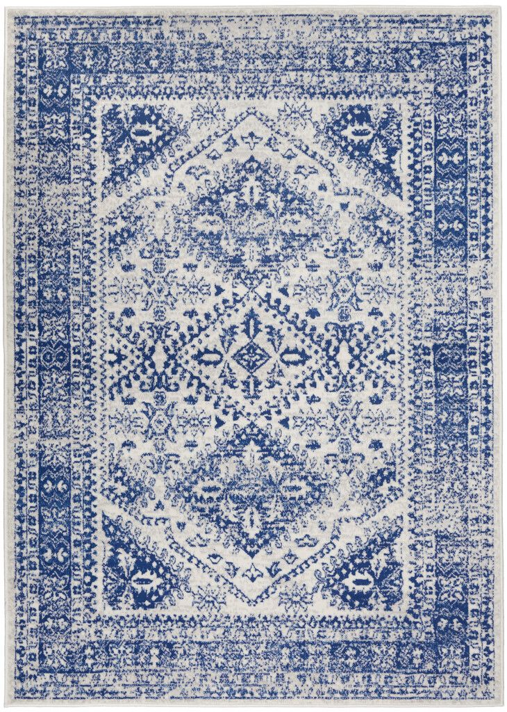 Whimsicle 6' x 9' Farmhouse Indoor Rug In Ivory and Navy