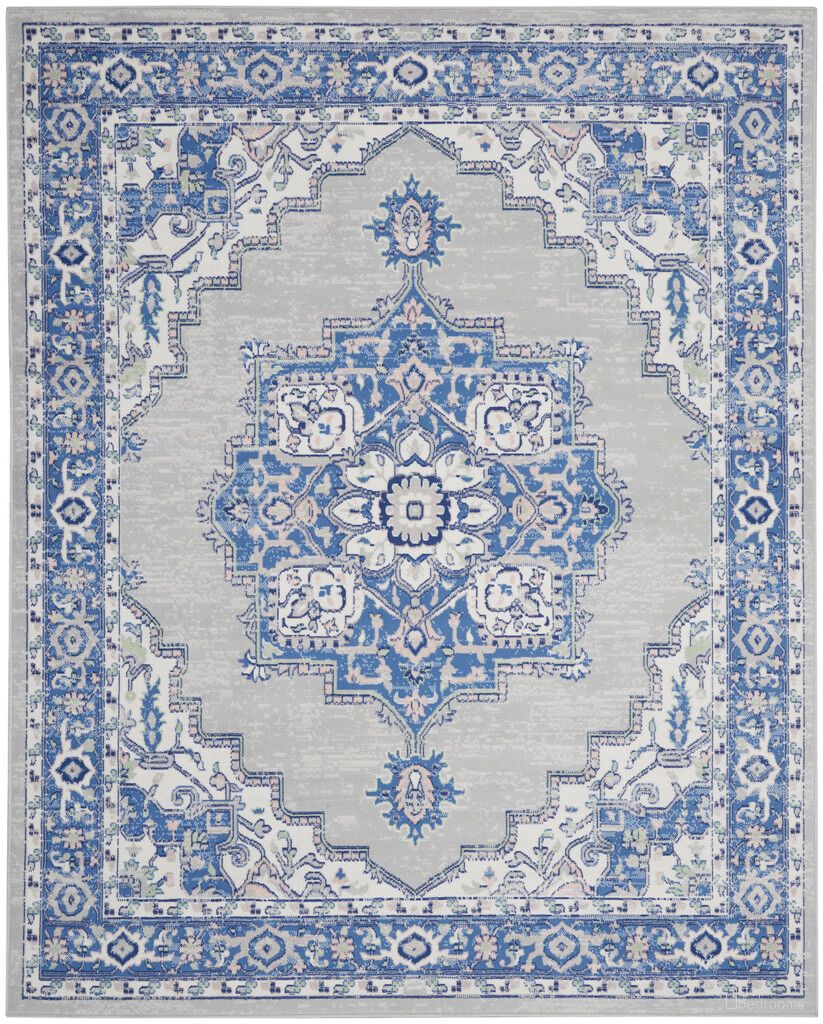 Whimsicle 8'4" x 11'6" Farmhouse Indoor Rug In Grey and Blue