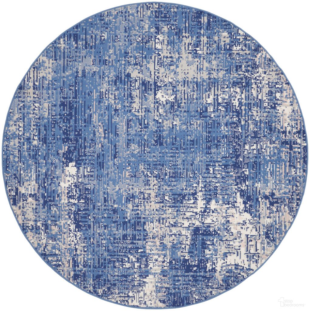 Whimsicle 8' x 8' Round Indoor Rug In Blue and Ivory