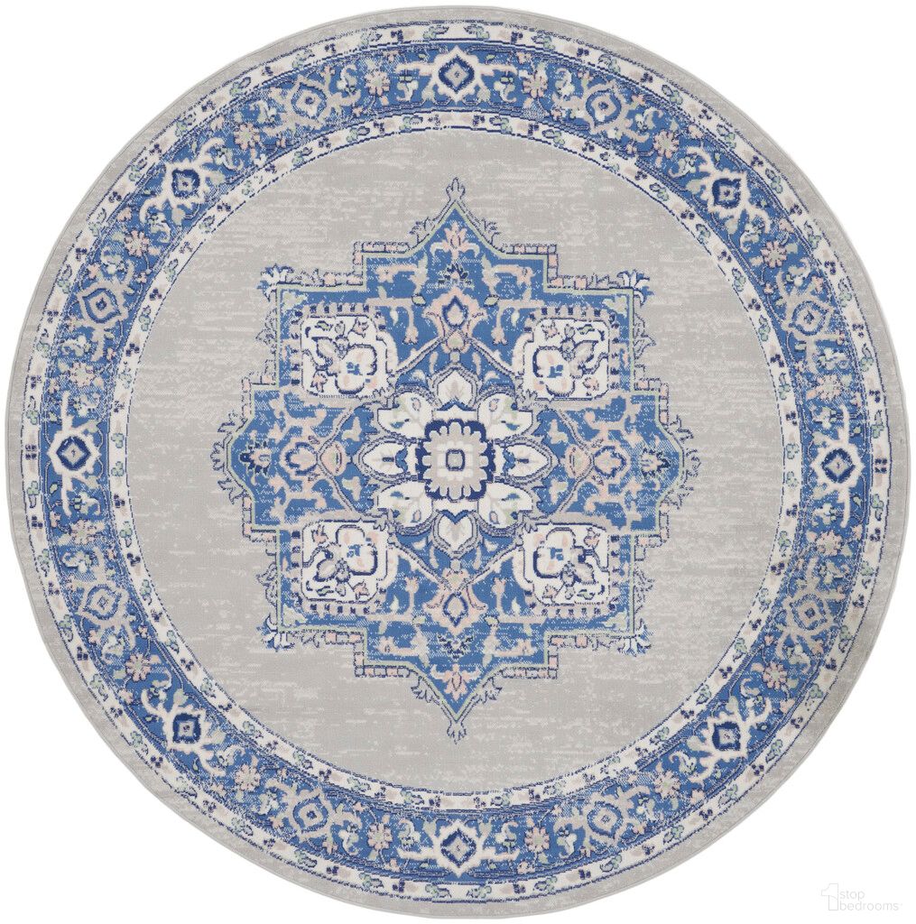 Whimsicle 8' x 8' Round Farmhouse Indoor Rug In Grey and Blue