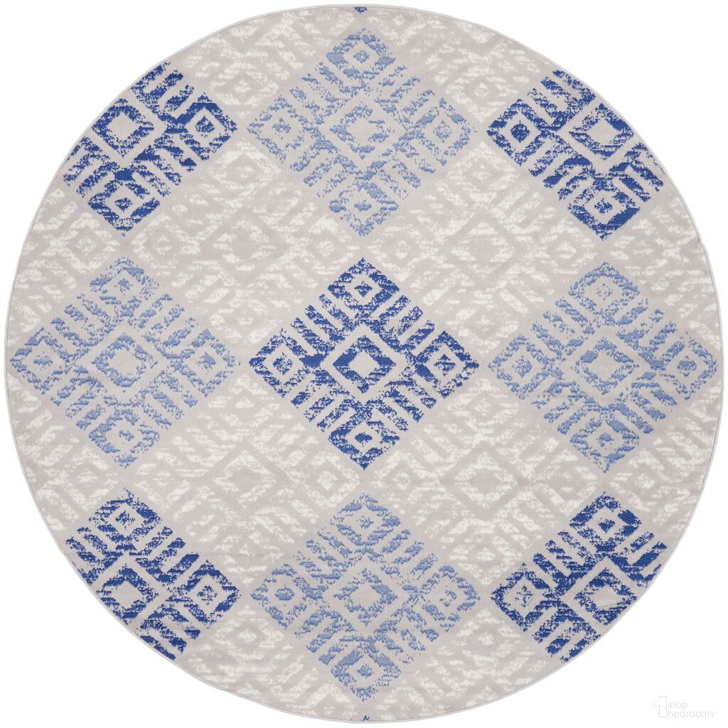 Whimsicle 8' x 8' Round Bohemian Indoor Rug In Grey and Blue