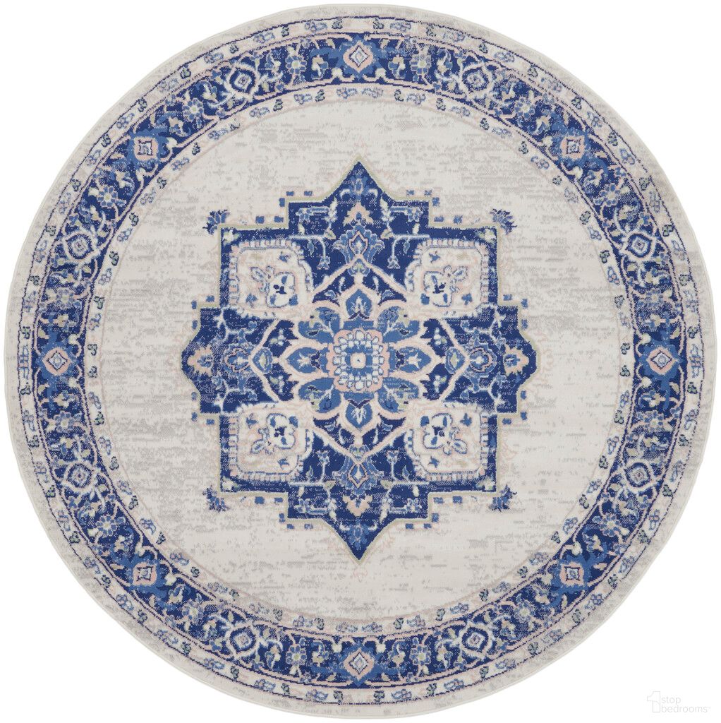 Whimsicle 8' x 8' Round Farmhouse Indoor Rug In Ivory Blue