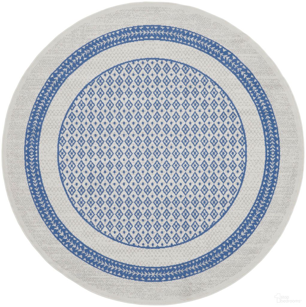 Whimsicle 8' x 8' Round Farmhouse Indoor Rug In Ivory Blue