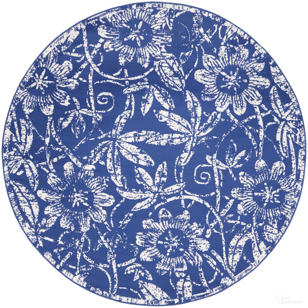 Whimsicle 8' x 8' Round Farmhouse Indoor Rug In Navy