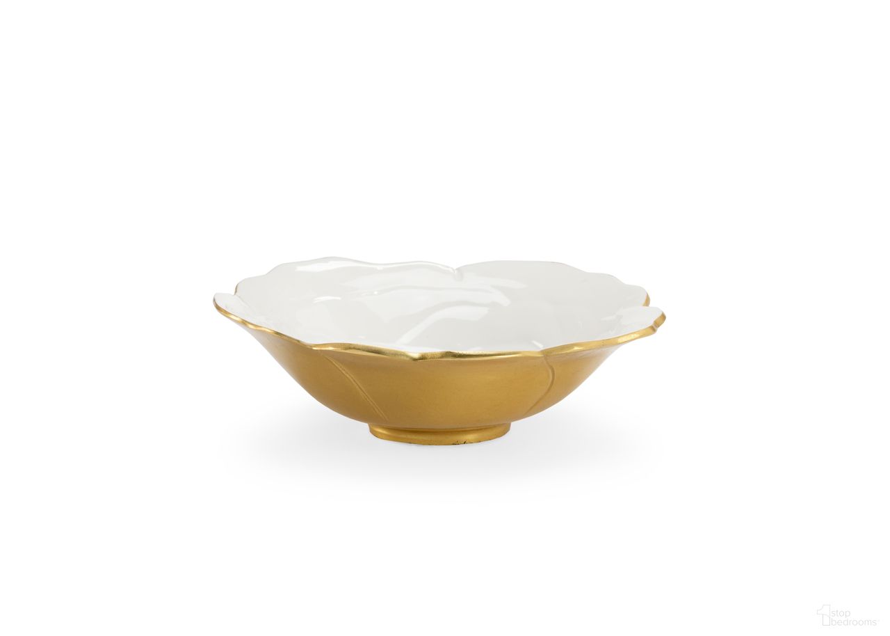 White Enameled Bowl Small In Cream and Gold