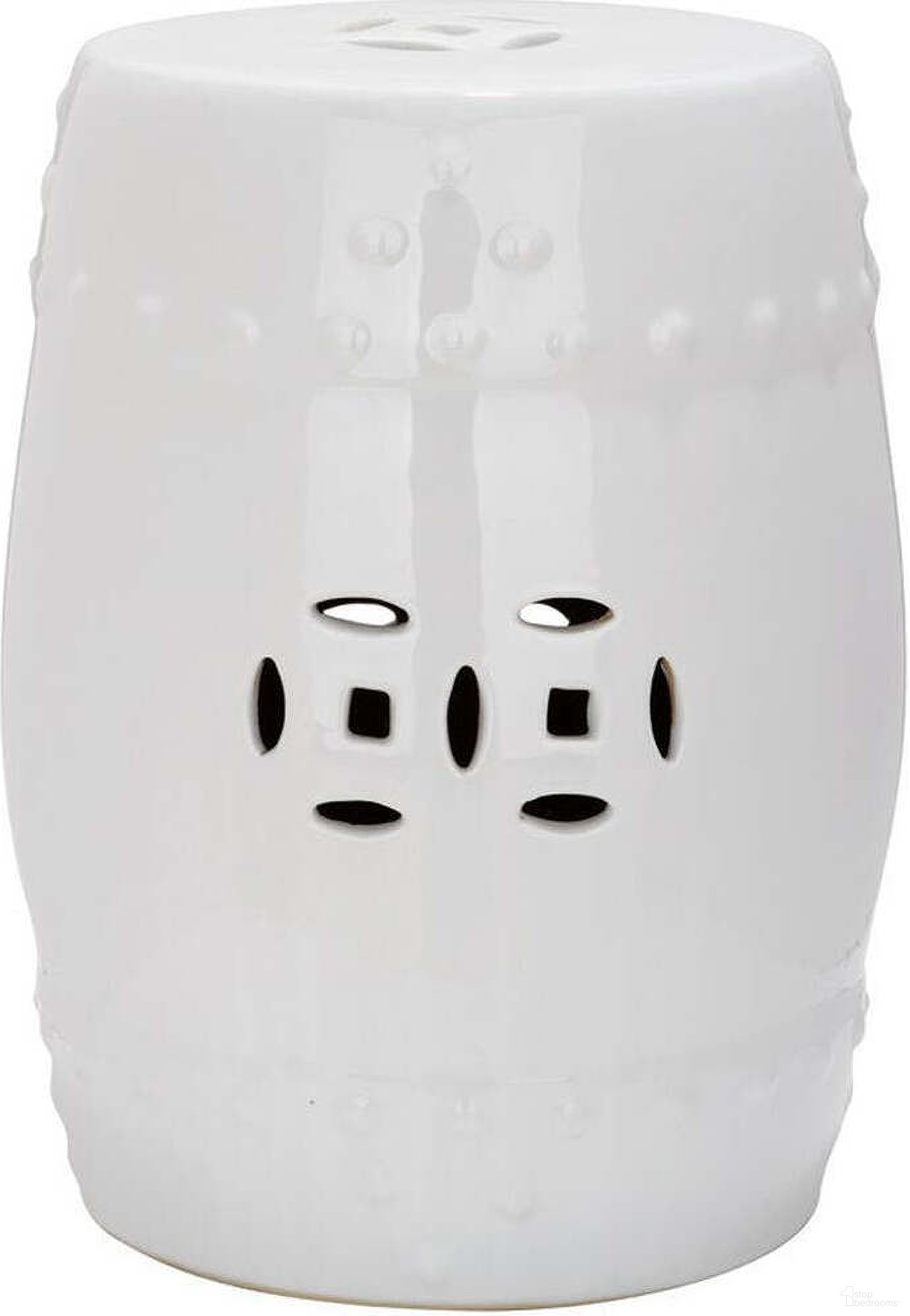 The appearance of White Modern Ming Garden Stool designed by Safavieh in the traditional interior design. This white piece of furniture  was selected by 1StopBedrooms from Safavieh ACS Collection to add a touch of cosiness and style into your home. Sku: ACS4516A. Material: Ceramic.